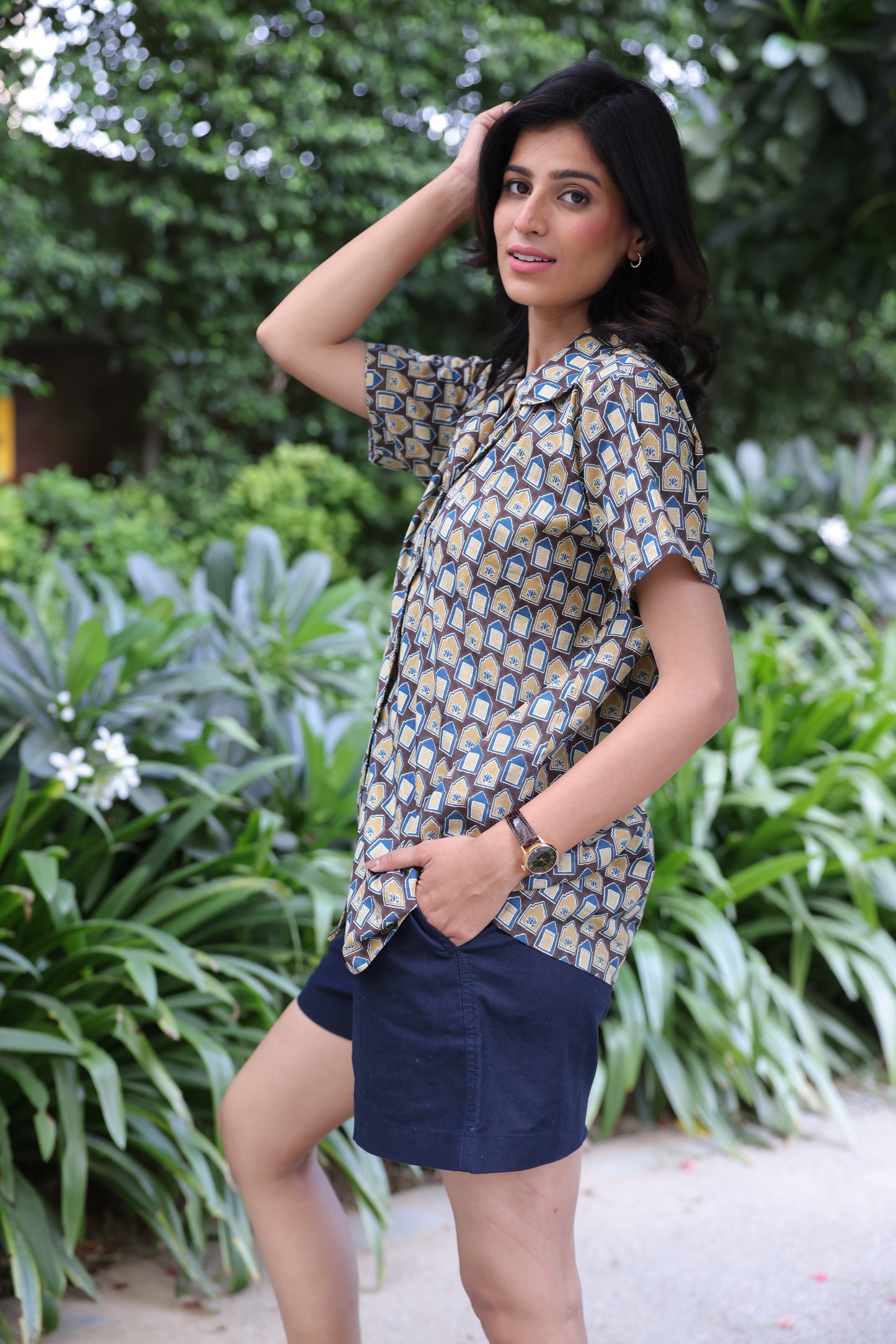 Haritage Print Relaxed Shirt &Classic Nevy Shorts