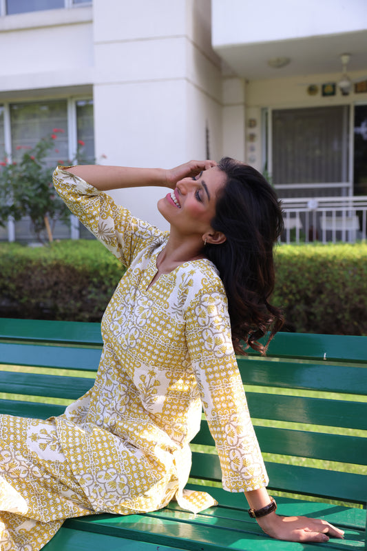 Sunlit Charm Yellow Cotton Co-ord-set